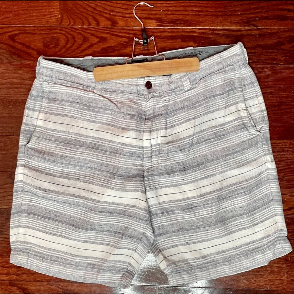 J Crew Stanton Blue Striped Linen Shorts Sz 36 Inseam 9